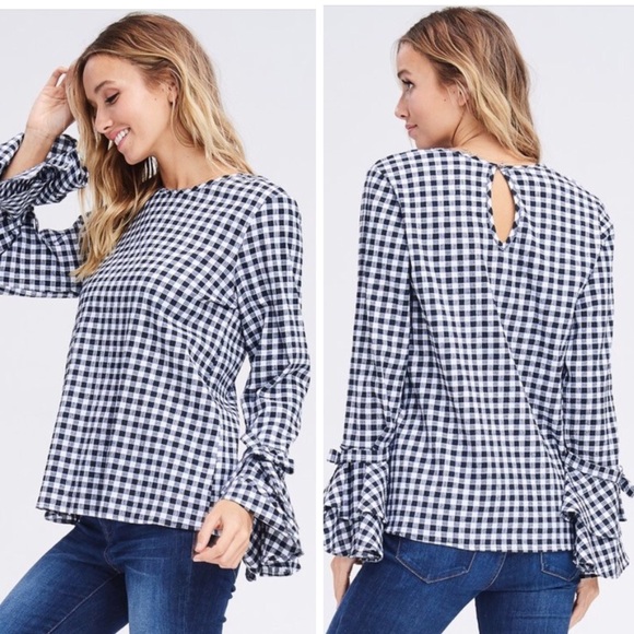 One Left*** Gingham Bell Sleeve Top - Picture 2 of 3